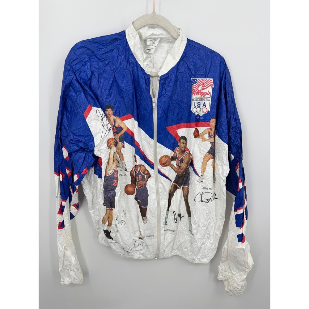Kellogg's 1992 USA Olympic Dream Team Jacket Mens Large Blue Tyvek Windbreaker
